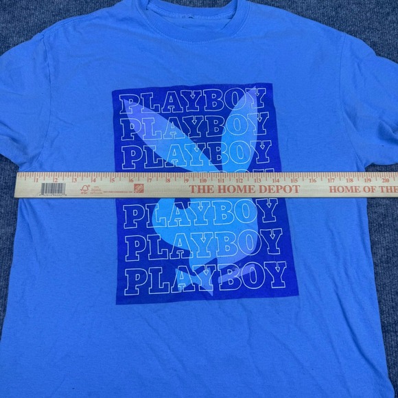 Playboy Bunny Logo Graphic T Shirt Light Blue Mens Streetwear Size Medium - Picture 5 of 6
